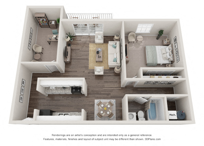 Floor plan for 1 bed, 1 bath, 803 sqft